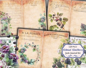 Vintage Blackberry Junk Journal Kit: Botanical Ephemera (Digital Download)