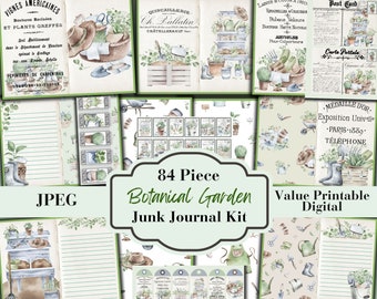 84 Piece Vintage Botanical Garden Junk Journal Kit - Printable Pages -Gardener Ephemera - ATC Cards -Digital Download - Botanical - JPEG