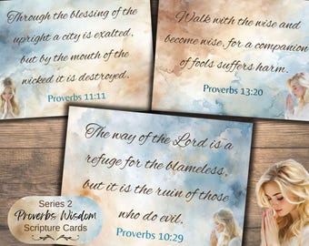 Proverbs Scripture Cards: Christian Ephemera, 24 Card Set (Digital Download)