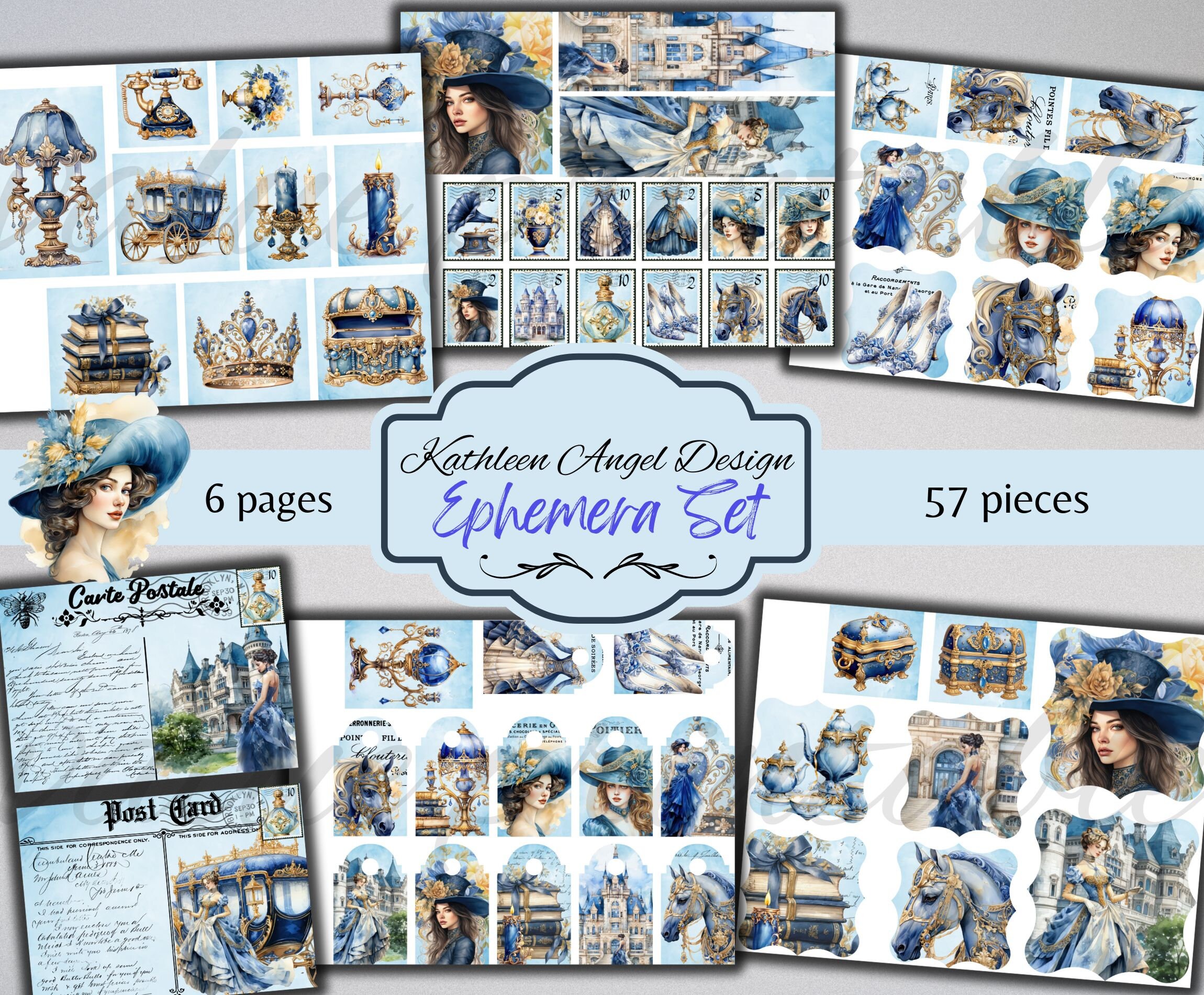 Blue & Gold Victorian Junk Journal Kit: Printable Ephemera (digital ...