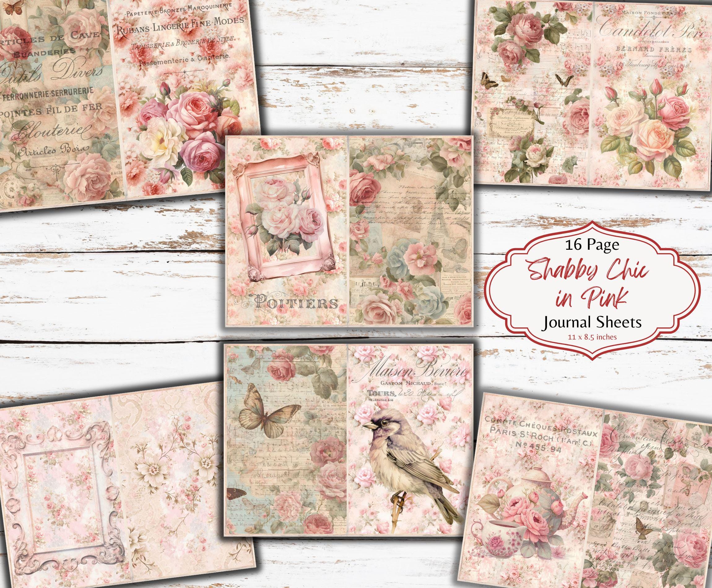 Pink Shabby Chic Junk Journal Kit: Floral Ephemera (printable JPG) - Etsy