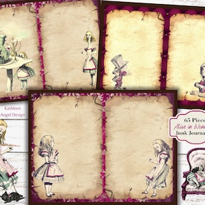 Kit de diário de Alice no País das Maravilhas - Páginas para impressão - Ephemera - Download digital - JPG - Uso comercial físico gratuito