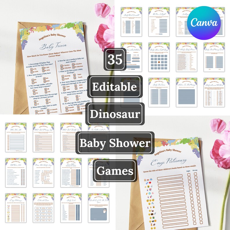 Dinosaur Baby Shower Game Dinosaur Baby Shower Game Pack Etsy