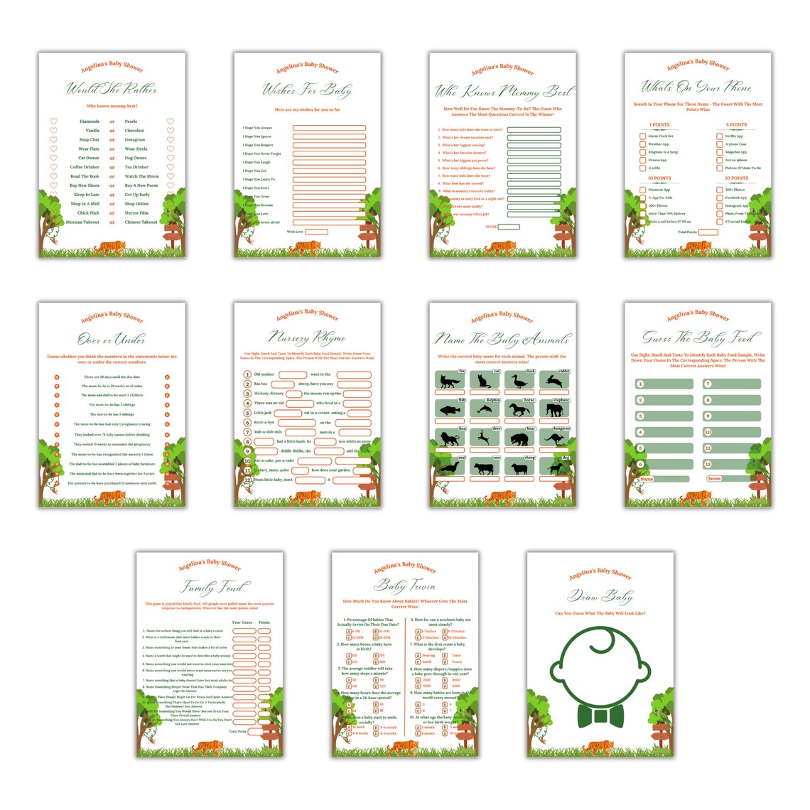 Editable Jungle Baby Shower Game Bundle 35 Jungle Baby Shower - Etsy