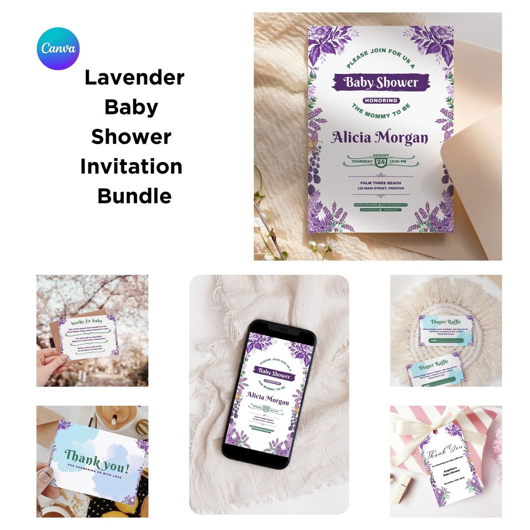 Printable Lavender Baby Shower Invitations Editable Lavender - Etsy
