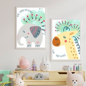 Playroom Printable Set of 2 , Safari Nursery Print, Rainbow, Woodland Nursery Art Prints, Playroom Printable,Elephant Print, Giraffe Print