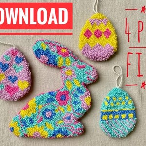 Patrón de 2 conejitos y 2 huevos de Pascua con aguja perforadora (descarga digital en PDF)