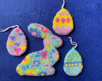 Pair of Easter Bunny Punch Needle Embroidery Patterns - Downloadable PDF Digital Files