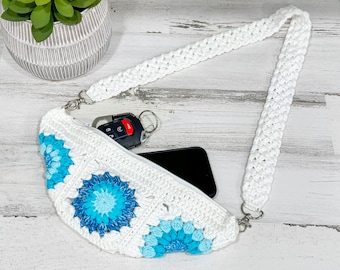 Beachy Sunburst Granny Square Crossbody Bag, Vintage Fanny Bag, Crochet Crossbody