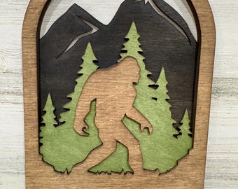 Bigfoot Wooden Key Holder – Laser Engraved Sasquatch Wall Decor