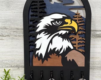 Majestic Eagle Wooden Key Holder – Laser Engraved Wall Decor
