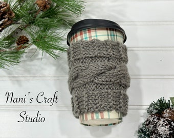 Cable Knit Coffee Cozy, Travel Cup Cover