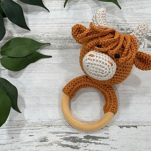 Highland Cow Rattle, Baby Photo Prop, Baby Announcement