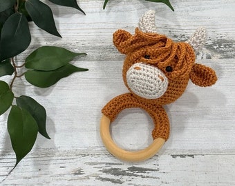 Highland Cow Rattle, Baby Photo Prop, Baby Announcement