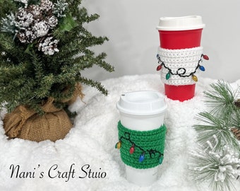 Christmas Lights Coffee Cozy, Travel Cup Cover