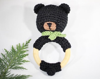 Black Bear Rattle, Baby Photo Prop, Baby Announcement