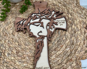 Laser Cut Wooden Jesus Cross, Scripture Wall Hanging