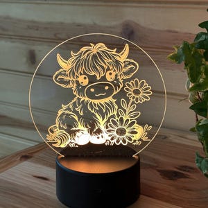 HIGHLAND Cow Nightlight Lamp, 16 Colors LED Light Display Base with Remote Control USB Cable, Fluffy Cow Nightlight