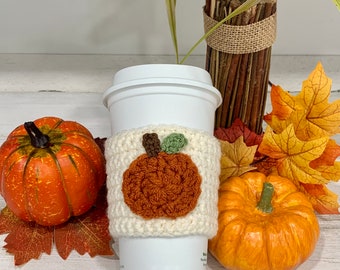 Pumpkin Coffee Cozy, Fall Coffee Cover, Travel Cup Cozy