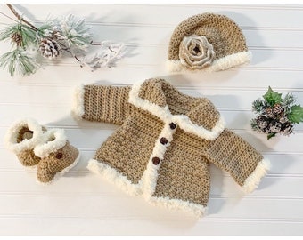 Charlie Crochet Baby Set, Winter Sweater, Hat & Booties,