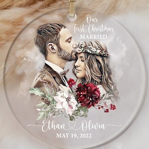 Personalized Ornament Gift Our First Christmas Married Ornament Glass Custom Photo Ornament Christmas Ornament Wedding Picture Ornament