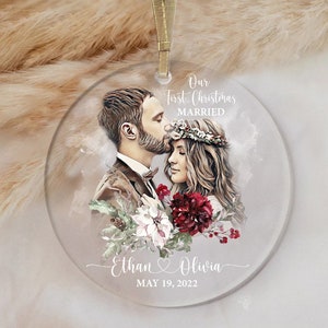 Our First Christmas Married Ornament Personalized Ornament Holiday Decor Christmas Ornament Picture Ornament Custom Ornaments Photo Ornament