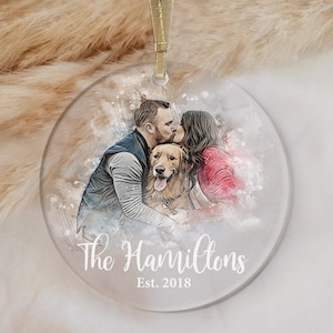 Custom Portrait Christmas Ornament Personalized Gift for Him Personalized Gift for Her Personalized Pet Portrait Dog Gift Couple Portrait