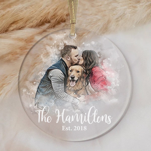 Custom Portrait Christmas Ornament Personalized Gift for Him Personalized Gift for Her Personalized Pet Portrait Dog Gift Couple Portrait