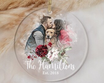 Custom Family With Pet Ornament, Family Christmas Ornaments, Personalized Dog Cat Ornament, Family With Cat Dog Keepsake, Xmas Tree Decor