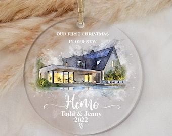 House Portrait Personalized Ornament Sets Housewarming Gift Best Holiday Gift Handmade Gift Holiday Decor Real Estate Gift New Home Ornament