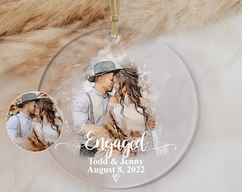 Engagement Ornament Gift, Personalized Engagement Gift for Couple, Custom Portrait From Photo Couple Portrait Ornament, Engaged Couple Gift