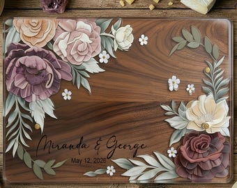 Personalized Glass Charcuterie Board Marble Wood Look Cutting Board Unique Wedding Gift Bridal Shower Gift for Bride Engagement Gift for Her