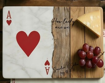 Personalized Glass Charcuterie Board Marble Wood Look Cutting Board Ace Playing Card Wedding Gift Bridal Shower Gift Anniversary Gift