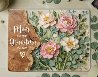 Personalized Mothers Day Gift For Grandma From Grandkids Glass Charcuterie Board Wood Look Cutting Board Wedding Gift Bridal Shower Gift