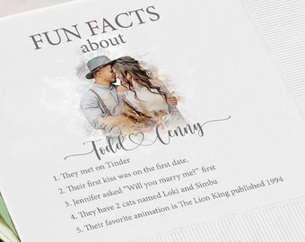 Personalized Napkins Wedding Decor Bridal Shower Decorations Engagement Trivia Napkins Cocktail Fun Fact Napkins Beverage Luncheon Dinner