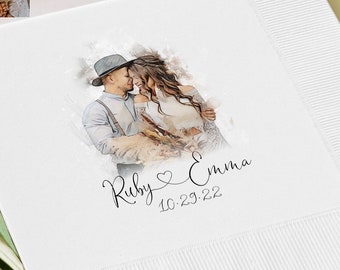 Custom Portrait Wedding Napkins, Bridal Shower Napkins, Custom Cocktail Napkins, Personalized Napkins, Engagement Party Napkins, Decorations