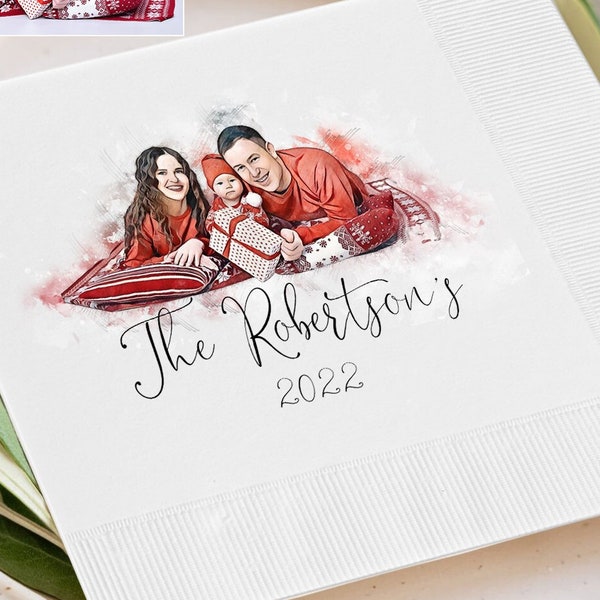 Napkins personalized napkins watercolor painting custom portrait from photo family christmas table decor table decorations for holiday party