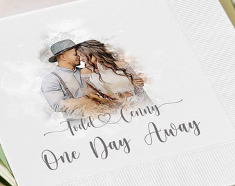 Personalized Rehearsal Napkins Custom Printed One Day Away Beverage Wedding Napkins Cocktail Luncheon Dinner Guest Towel Bar Napkins