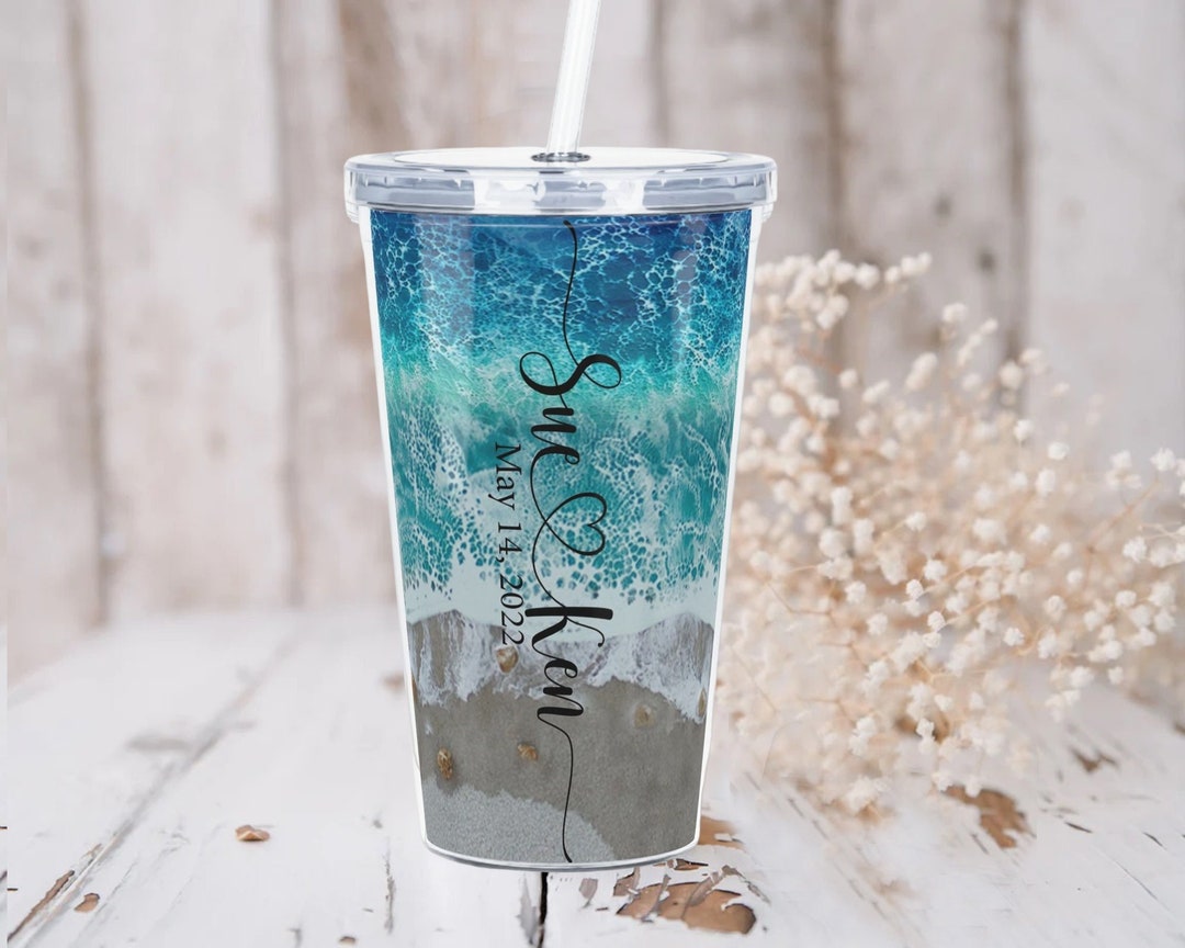 Beach Wedding Favors Cups With Straws Beach Decor Ocean Theme Tumbler