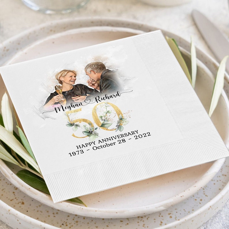 50th Anniversary Napkins Personalized Napkins Party Decorations Custom Wedding Napkins 50th Anniversary Gifts for Parent Gifts for Couple K image 1