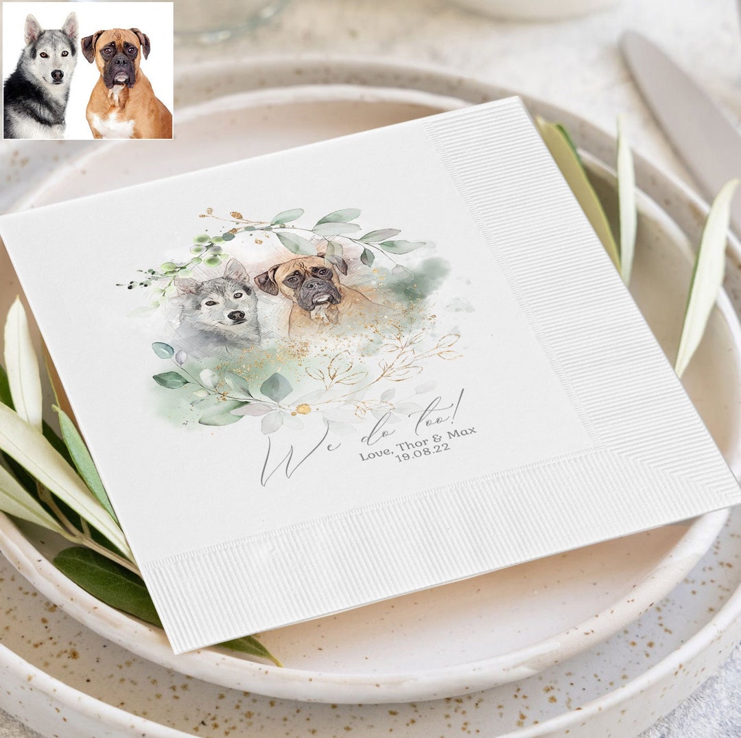 Custom Pet Wedding Napkins, Custom Dog Wedding Napkins, Custom Cocktail