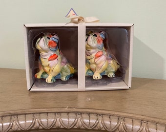 Hand Painted Bulldog Salt and Pepper Shakers