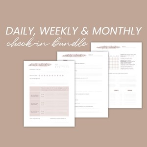 Minimalist Check-In Bundle | Daily, Weekly, and Monthly | Printable, Digital + Fillable | Letter, Halfsize, A4 + A5