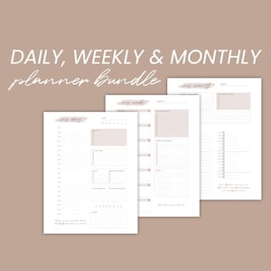 Minimalist Planner Bundle | Daily, Weekly, and Monthly | Printable, Digital + Fillable | Letter, Halfsize, A4 + A5