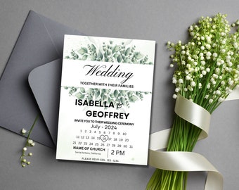 Greenery Wedding Invitation Template, Eucalyptus Wedding Invitation card, Greenery Gold Wedding invitation template Download