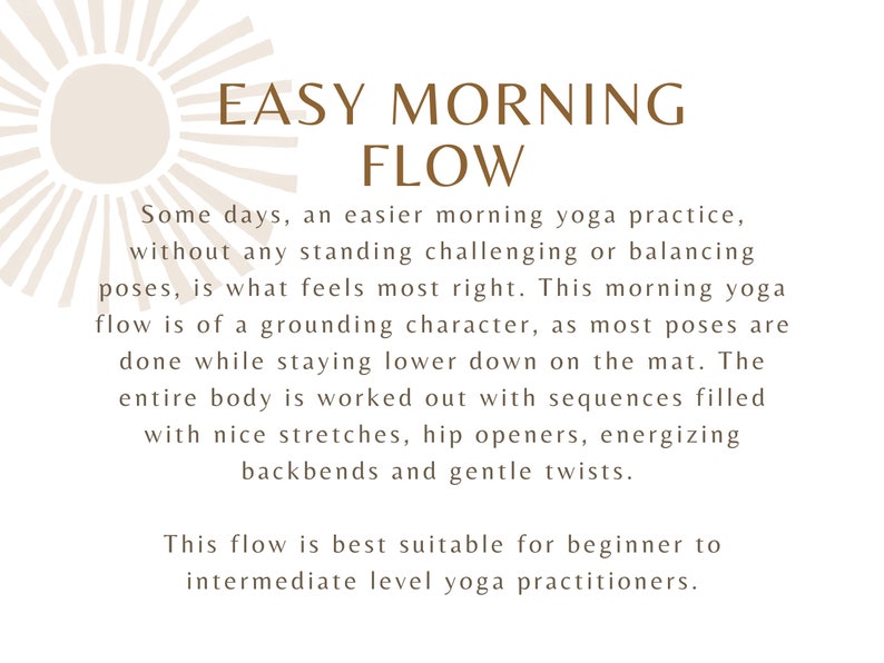 Easy Morning Flow Yoga Sequences, full body morning yoga class, with cues, breathing guidance, Sanskrit names, digital download yoga guide image 2