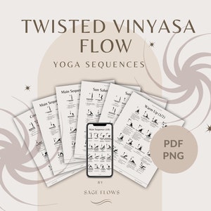 Twisted Vinyasa Flow Yoga Sequences, printable yoga class, includes cues, breathing guidance, Sanskrit names, digital download yoga guide