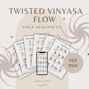 Twisted Vinyasa Flow Yoga-Schritte, druckbare Yoga-Klasse, enthält Hinweise, Atem Anleitung, Sanskrit-Namen, digitaler Download Yoga-Leitfaden Bild 1