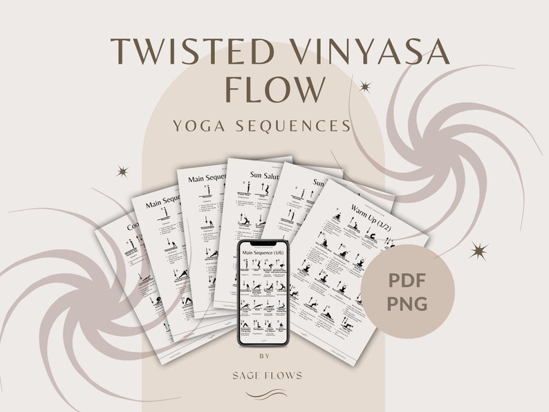 Twisted Vinyasa Flow Yoga-Schritte, druckbare Yoga-Klasse, enthält Hinweise, Atem Anleitung, Sanskrit-Namen, digitaler Download Yoga-Leitfaden Bild 1