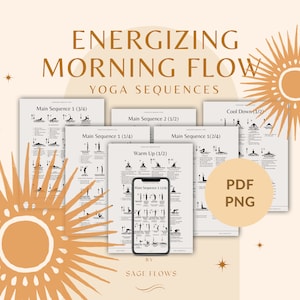 Secuencia de yoga matutina energizante / Ejercicios de respiración Kapalbhati (Descarga en PDF y PNG)